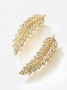 Gold Crystal Feather Earrings